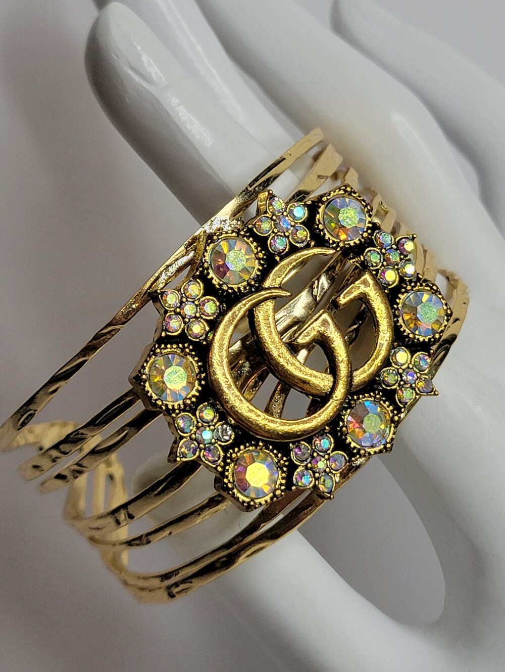 Gold Aurora Borealis Crystal GG LOGO Statement Bracelet